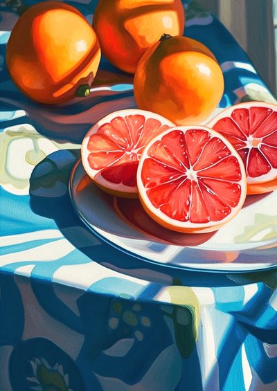 Grapefruit slices, decor kitchen still life painting by F. Abderrahim