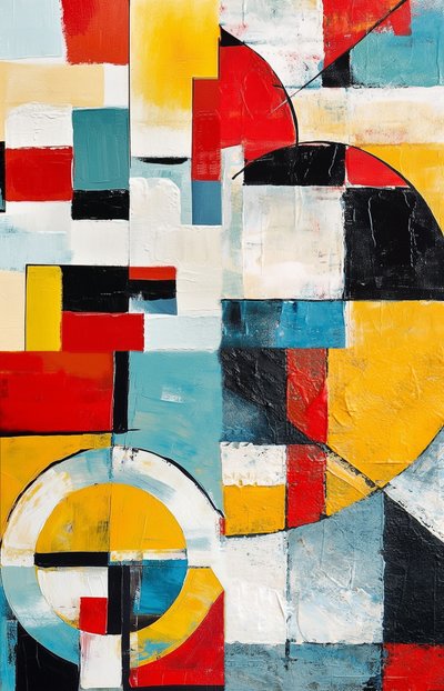 Happiness of geometry yellow, abstract oil painting by F. Abderrahim