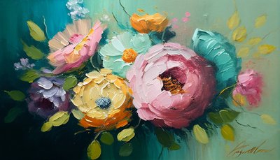 Horizontal Abstract Floral Still Life Painting by F. Abderrahim