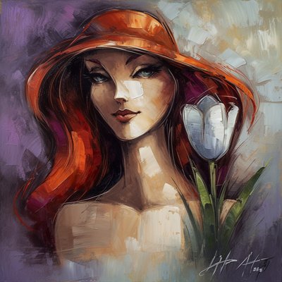 Impressionist Fashion Girl & Bellflower by F. Abderrahim