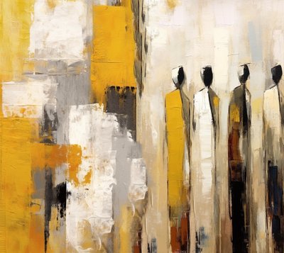 Impressionist painting of people in warm colors by F. Abderrahim