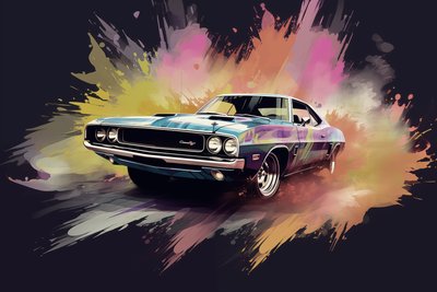 Old American car, the 70s & 60s, Abstract painting by F. Abderrahim