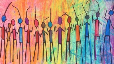Primitive Painting of a Crowd of People, Minimalist Portrait by F. Abderrahim