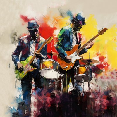 Rock & Jazz Musician Band Playing Guitar, Brush Painting, Wall Art Prints by F. Abderrahim