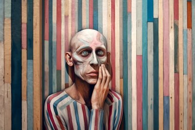 Surrealist painting of a sad man inspired by Giorgio de Chirico by F. Abderrahim