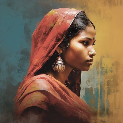 Traditional Indian woman with silver earrings, Portrait by F. Abderrahim