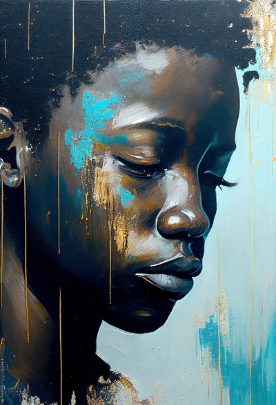 Abstract Young African Man on Canvas by F. Abderrahim