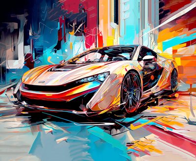 Abstract Modern Sports Luxury Racing Car Painting, Wall Art Print by F. Abderrahim