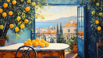 Abstract Naive Art Impressionism, Window on Landscape by F. Abderrahim