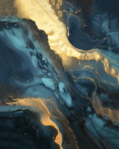 Black Iridescent Background Gradient, Blue & Golden Marble by F. Abderrahim