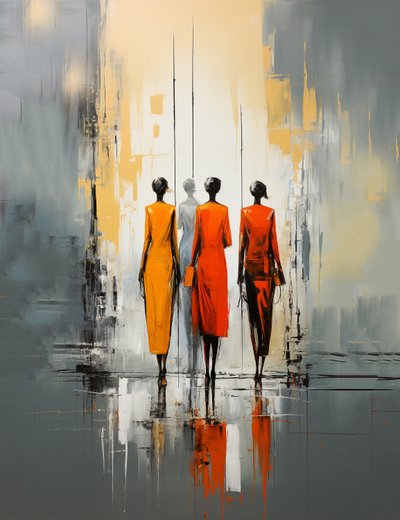 People Walking on a Street, Woman Abstract Painting by F. Abderrahim