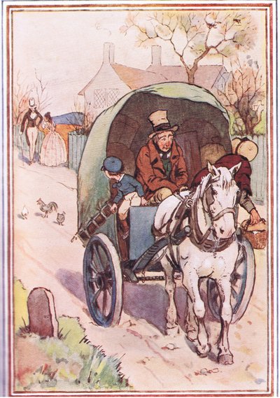 As they were moving away his mother ran out of the gate, illustration from David Copperfield, 1914 by F. M. B. Blaikie