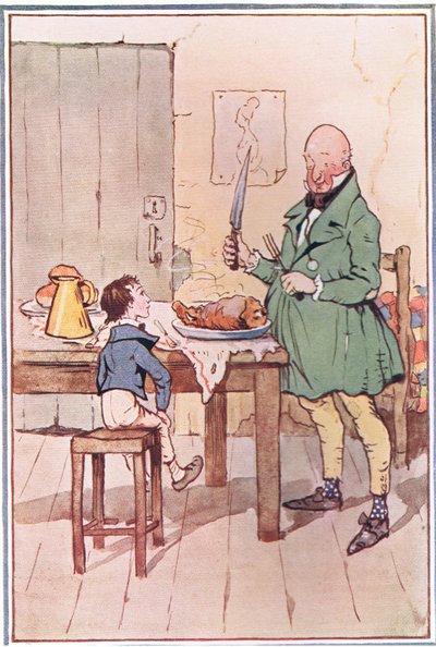 David dined with Mr. McCawber in prison, illustration from David Copperfield, 1914 by F. M. B. Blaikie