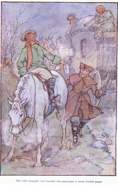The Rider stopped, and handed the passenger, a small folded paper by F. M. B. Blaikie