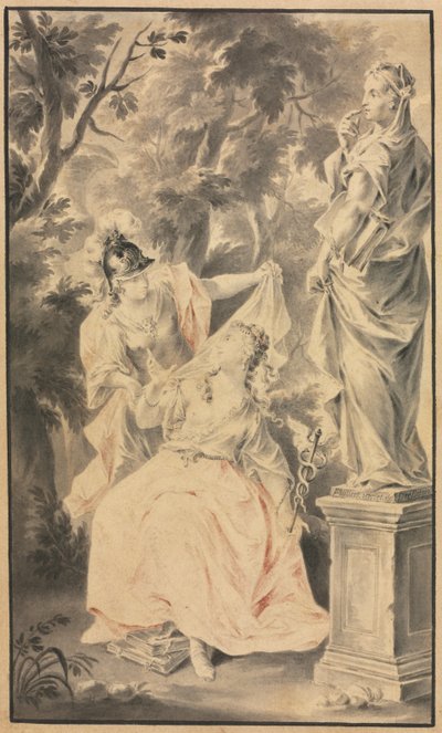 Allegorical Scene: Couple before a Statue by F. Muller