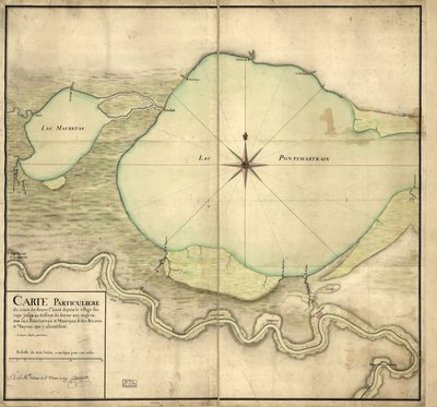 Particular Map of the Course of the St. Louis River from the Savage Village to Below the English Detour, Lakes Pontchartrain & Maurepas and the Rivers & Bayous Leading to Them by F. Saucier