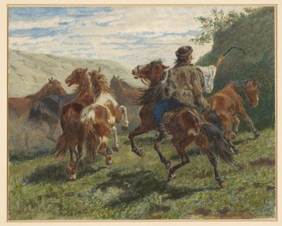 Hungarian Rider Drives Several Horses to the Background by F. Smithson