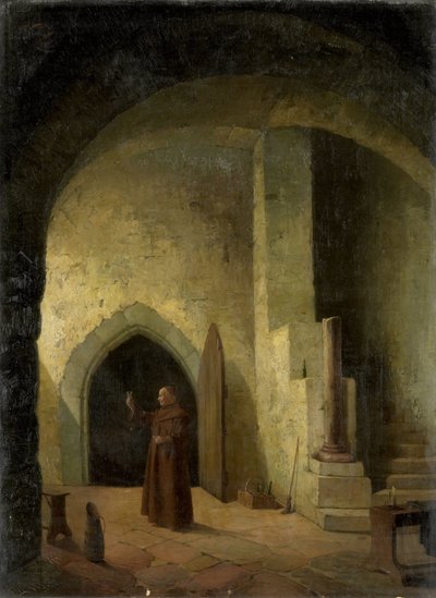 A Monk with a Glass in Hand in a Cellar by F. Taupel