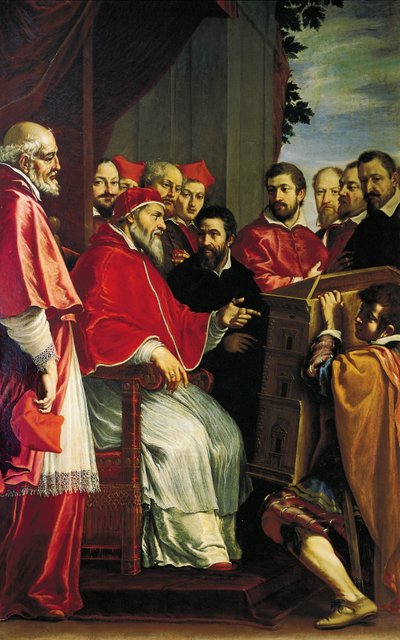 Michelangelo Presenting Model of Building of Rota Court in Giulia Street to Pope Julius III by Fabrizio Boschi