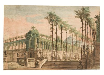 A stage design of a palace garden by Fabrizio Galliari