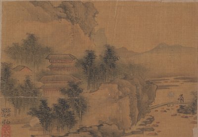 Landscape with Man Crossing Bridge by Fan Hong