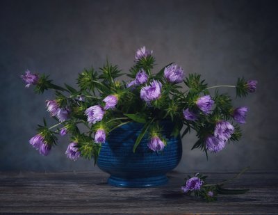 Lavender Thistles Still Life by Fangping Zhou