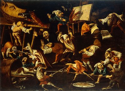 Imaginary Animals and Dwarfs Fighting, Drinking and Carousing by Faustino Bocchi or Boccasi