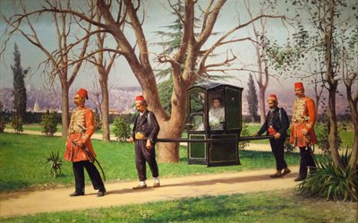 The daughter of the English ambassador riding in a palanquin by Fausto Zonaro