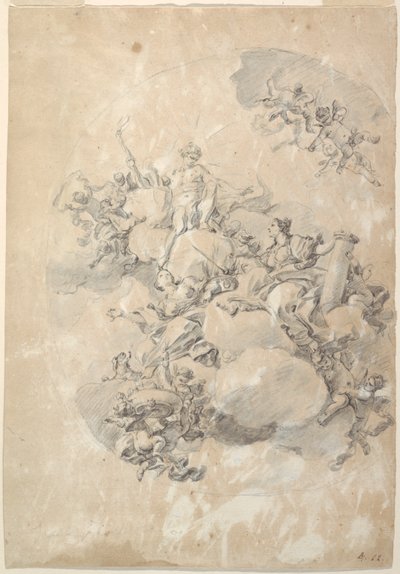 Study for an Oval Ceiling Design, Apollo, Strength, and Love by Fedele Fischetti