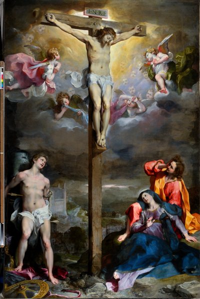 Crucifixion of Christ with Our Lady, Saint John the Evangelist and Saint Sebastian by Federico Fiori Barocci or Baroccio