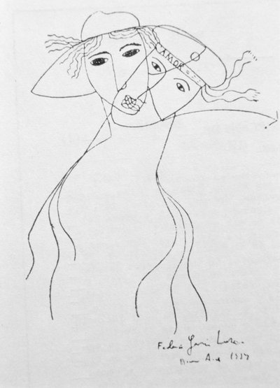 Drawing to Illustrate One of his Own Poems, made in Buenos Aires by Federico Garcia Lorca