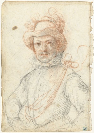 Portrait of a Warrior, Wearing a Plumed Hat by Federico Zuccaro