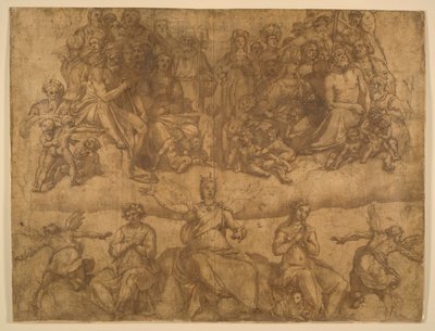 Redeemed Souls and Allegorical Figures, study for the Last Judgment fresco in the cupola of the Duomo, Florence by Federico Zuccaro