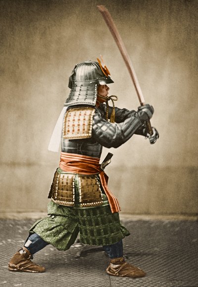 Samurai Warrior Wearing Armour with Raised Sword by Felice Beato