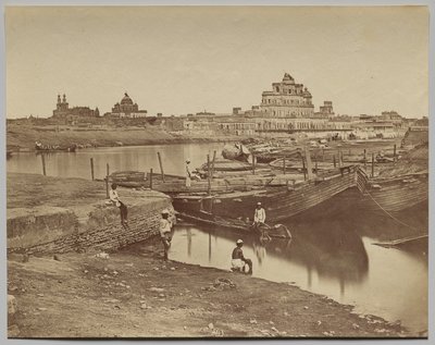 Bridge of Boats over the Gumti River near the Chattar Manzil and Fusseed Bakah or Old Palace by Felice A. Beato