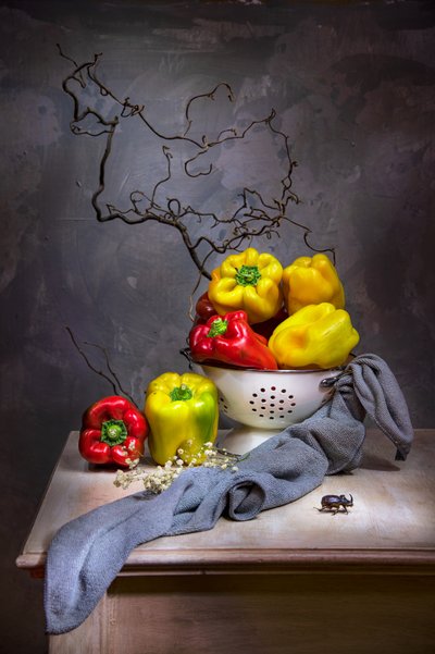 Colorful Peppers Still Life by Felice Angelino