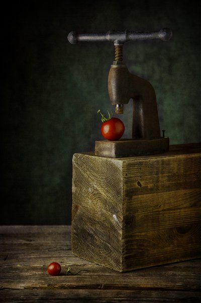 Vintage Tomato Press Still Life by Felice Angelino