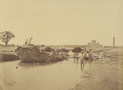 Bridge of Boats Below the Martiniere College on the Gomti River by Felice Beato