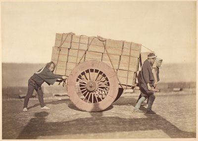Men Pushing a Wagon by Felice Beato