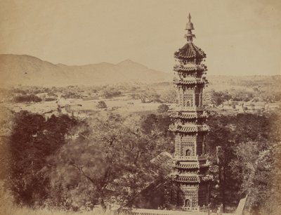 View of the Summer Palace Yuen Min Yuen, Pekin, Showing the Pagoda Before the Burning, October 1860 by Felice Beato