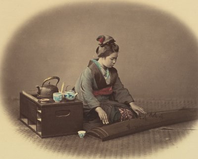 Woman with Tea Set Playing the Koto by Felice Beato