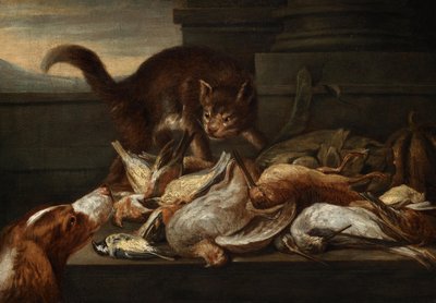 Hunting Still Life with Cat by Felice Boselli