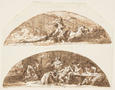 Achilles Drags the Body of Hector around Walls of Troy, Priam Pleads for the Body of Hector, Ceiling Designs for the Galleria di Achille, Palazzo Milzetti, Faenza, Italy by Felice Giani