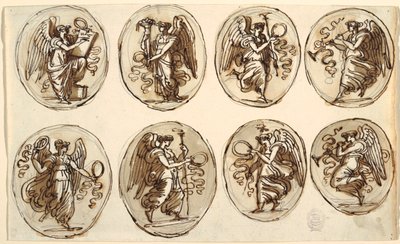 Ceiling Design, History, Abundance in Six Ovals, Sala di Ercole ed Ebe, Palazzo Gessi, Faenza by Felice Giani