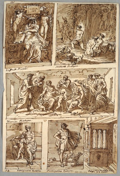 Design after Paintings by Raphael and Paintings in Bologna by Albani, Francia, Parmigianino; Monument Verso: Anatomical Study by Felice Giani