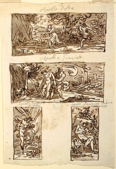 Four Drawings of the Myth of Apollo; Decoration of a Wall over a Mantel, Sala di Apollo, Palazzo Cavina, Faenza by Felice Giani