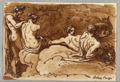 Four Figures with a Goat, on Clouds, Study after Rubens by Felice Giani
