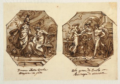 Juno Suckling Hercules, Hebe Marries Hercules with Help of Minerva, Designed for Sala di Ercole e Ebe, Palazzo Gaddi, Forli by Felice Giani