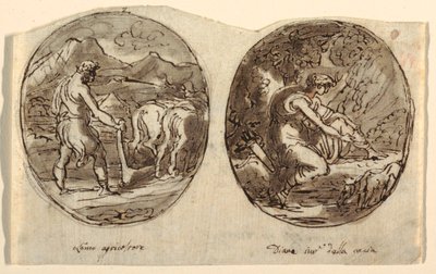 Man the Farmer, Diana the Goddess of the Hunt, Design for Vaulted Ceiling, Sala dei Legislatori, Palazzo Conti-Sinibaldi, Faenza by Felice Giani