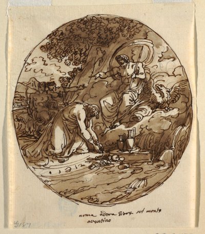 Numa Pompilius Worshipping Jove on the Aventine, Ceiling Design for the Sala di Numa Pompilius, Palazzo Milzetti, Faenza by Felice Giani